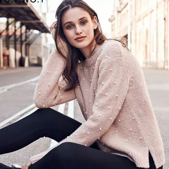 Sweaters - 1 Left! Light Pink Pearl Sweater Top